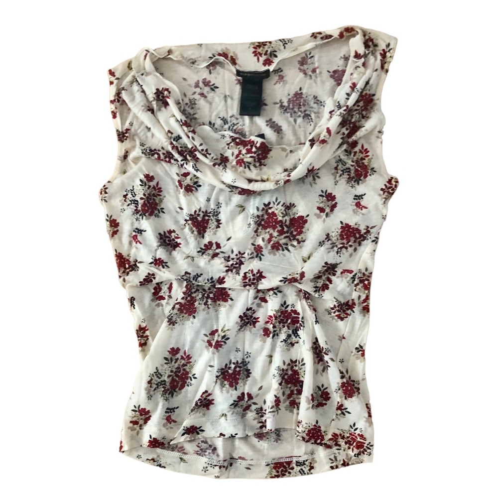 BCBGMaxAzria cream and red floral soft lightweight cowl neck blouse, Small